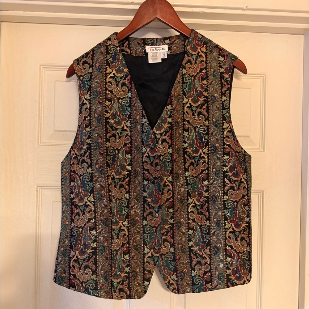 Talbots Multicolor Paisley Vest with Gold Stitching